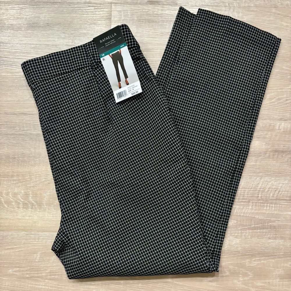 Rafaella Ladies Pull-on Ankle Pants Pockets Black White Grid Plaid Size 18 NWT